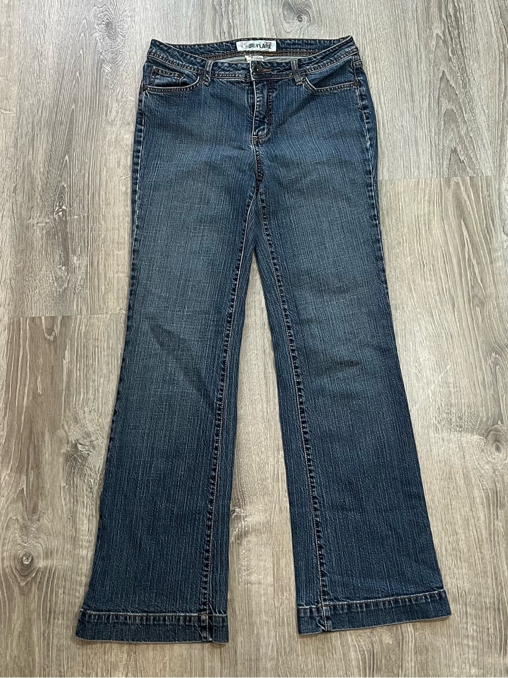 Y2K Faded Glory Size Medium 7 28 Blue Denim Cotton Spandex Stretch Flare Jeans